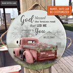Personalized Red Truck God Blessed Wood Circle Sign