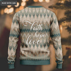 Vintage Christ God Wool Knitted Pattern Faith Hope Love Ugly Sweater