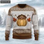Vintage Happy Thanksgiving Turkey Pumpkin Wool Knitted Pattern Ugly Sweater