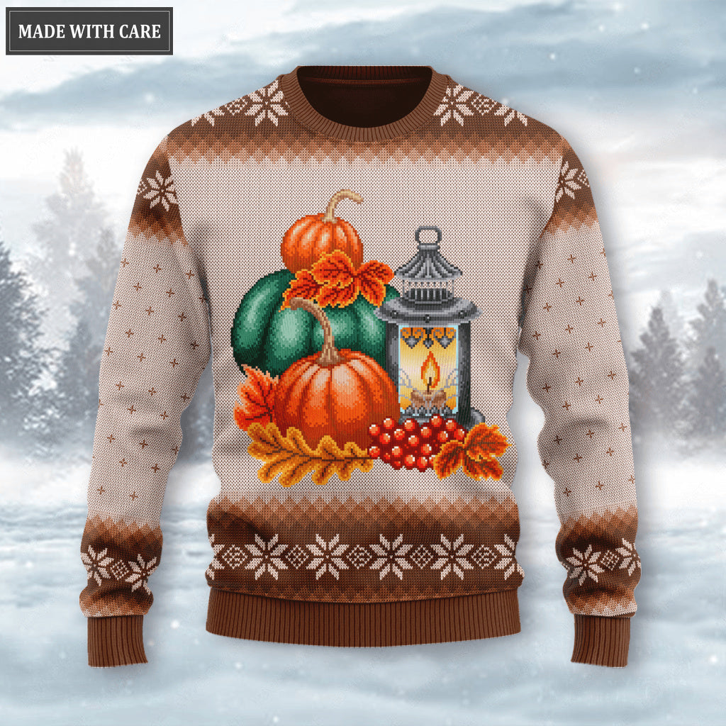 Vintage Thanksgiving Floral Pumpkin Wool Knitted Pattern Ugly Sweater