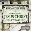 Personalized Protected By Jesus Flower Metal Sign