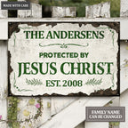 Personalized Protected By Jesus Flower Metal Sign