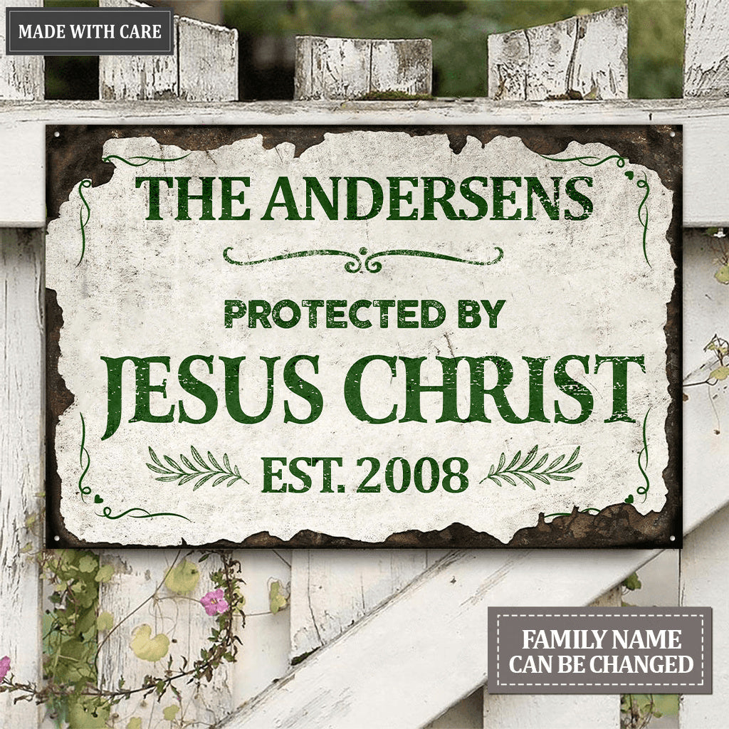 Personalized Protected By Jesus Flower Metal Sign
