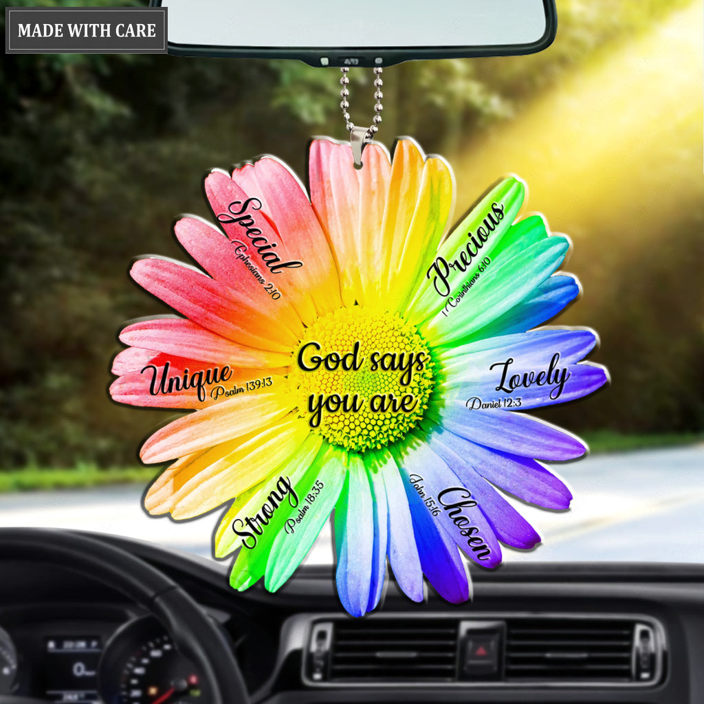 Rainbow Daisy God Says You Are Ornament