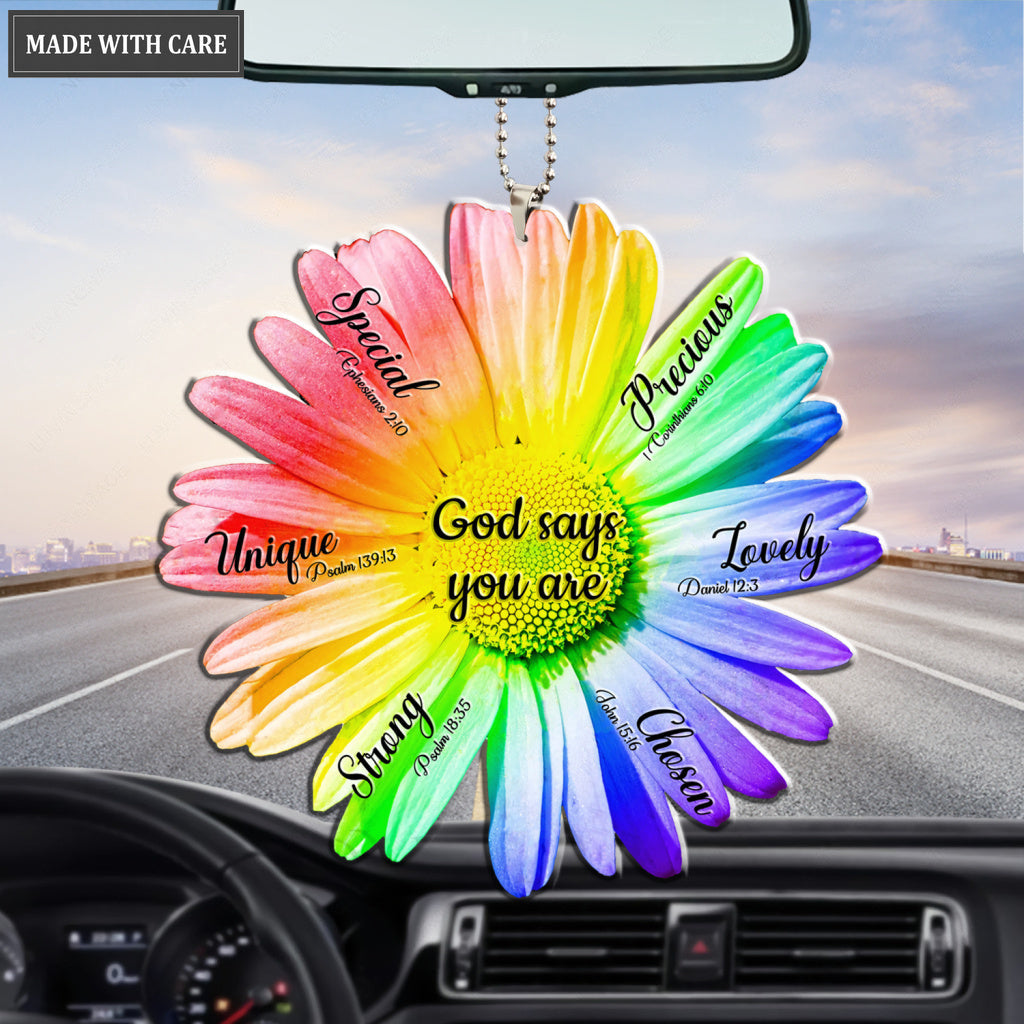 Rainbow Daisy God Says You Are Ornament