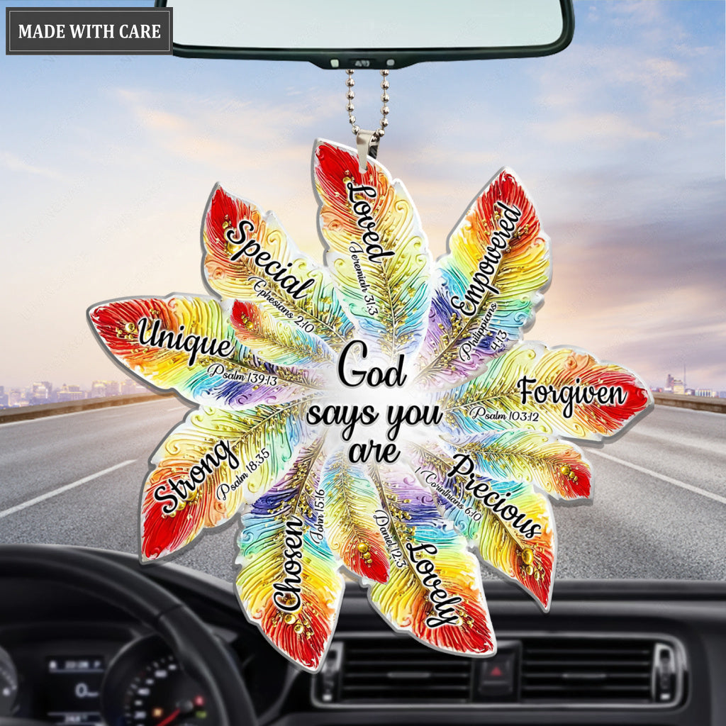 Rainbow Feathers God Says You Are Ornament