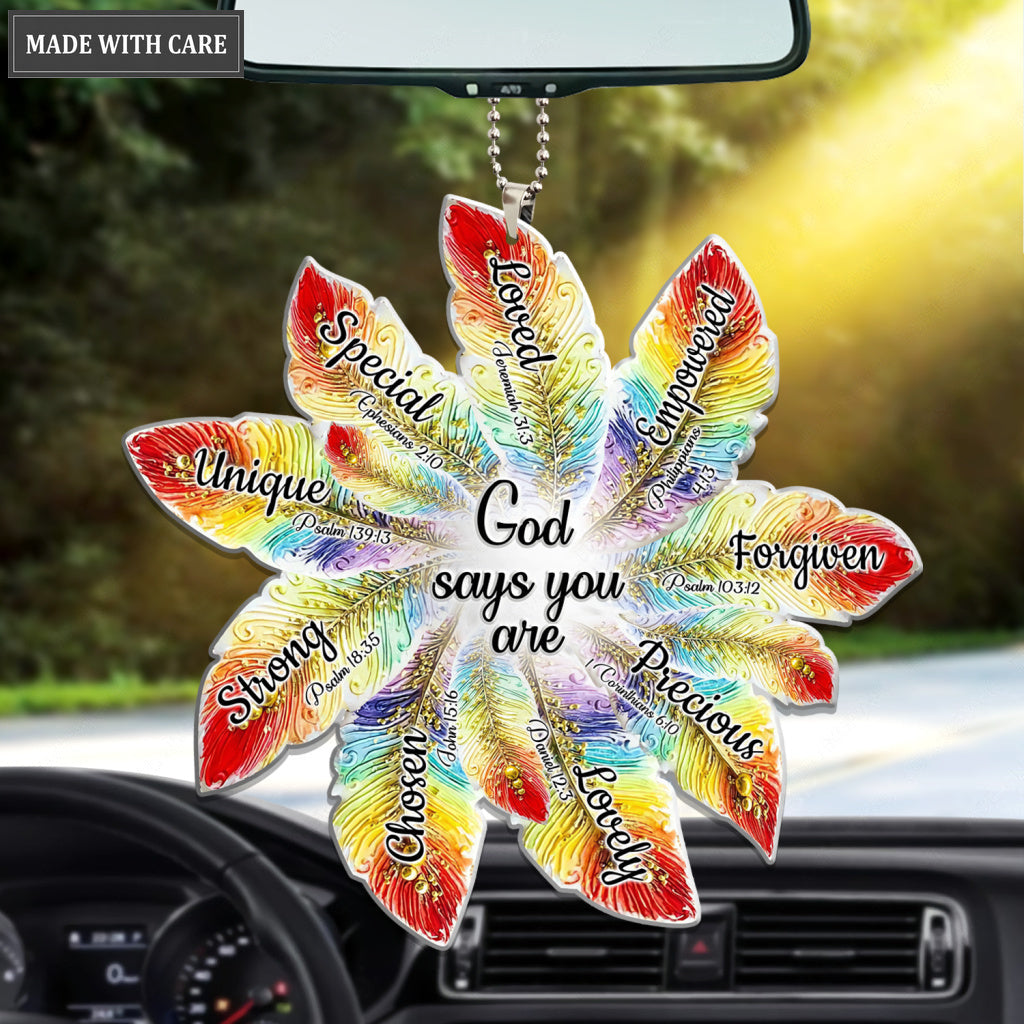 Rainbow Feathers God Says You Are Ornament