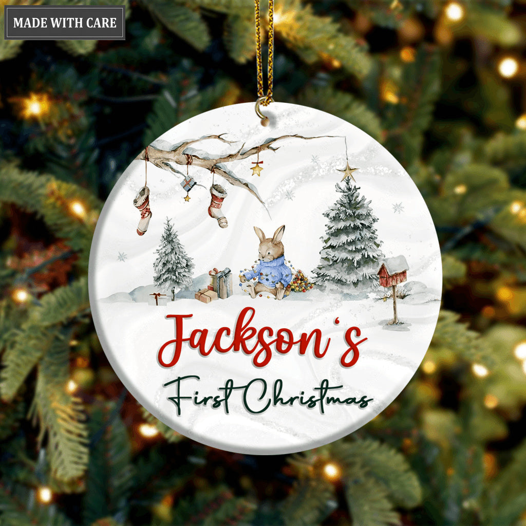 Baby Rabbit In Forest First Christmas Personalized Ornament