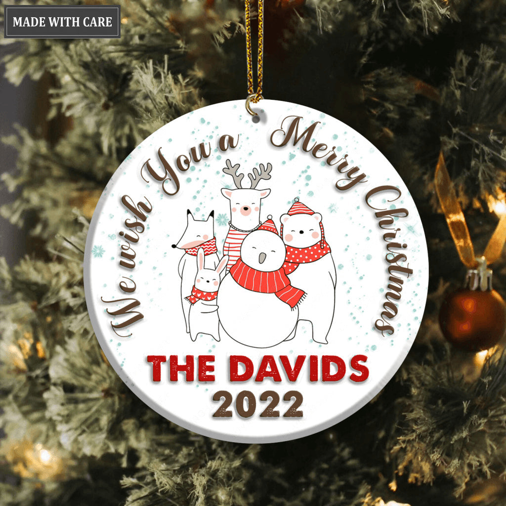 Christmas Bear Family We Wish You A Merry Christmas Personalized Ornament