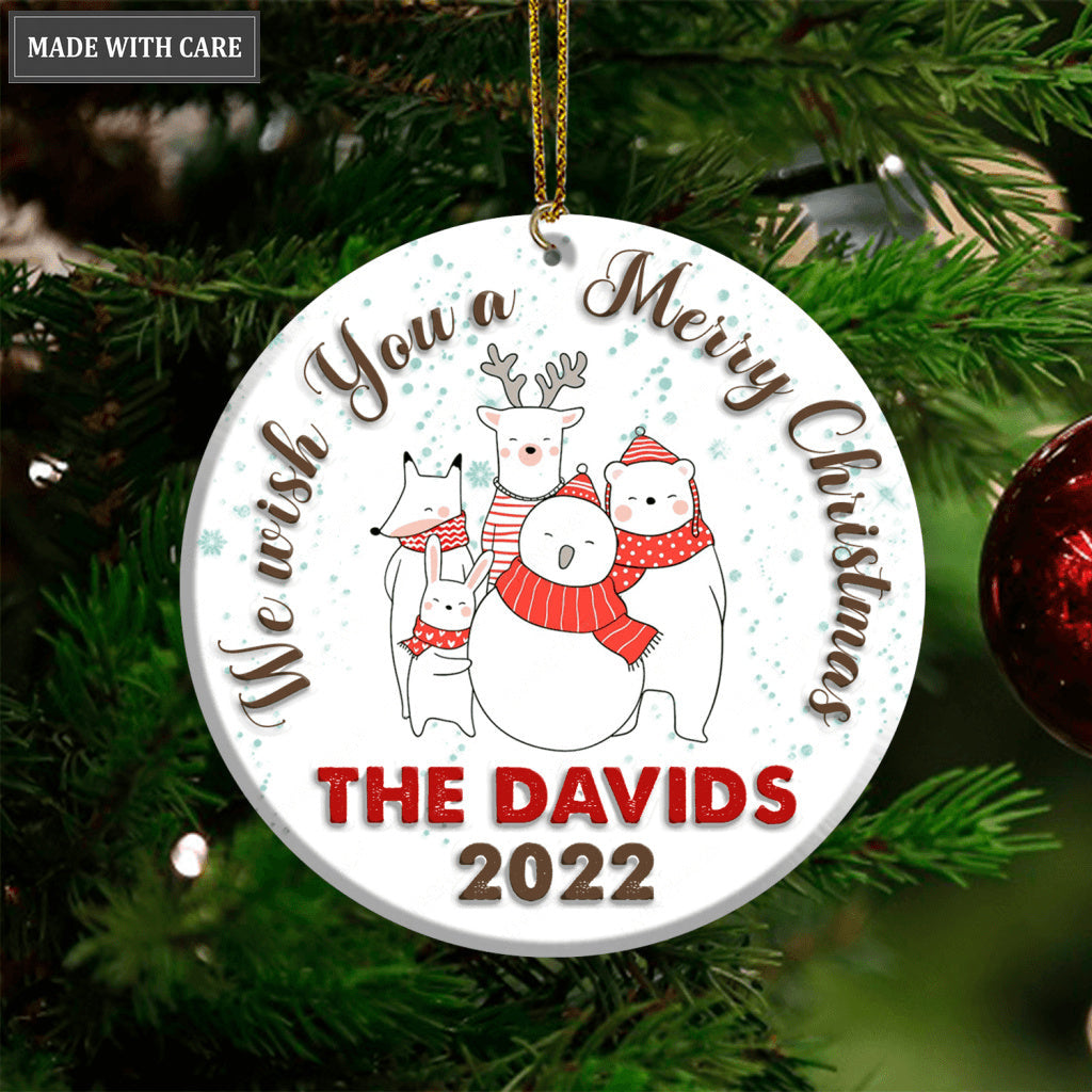 Christmas Bear Family We Wish You A Merry Christmas Personalized Ornament