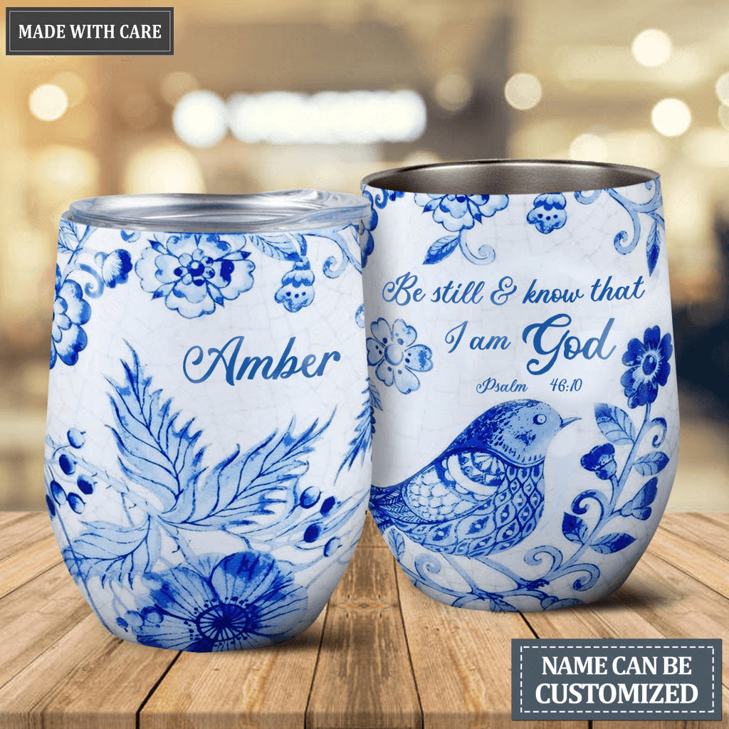 Personalized Bird In Blue Be Still Wine Tumbler