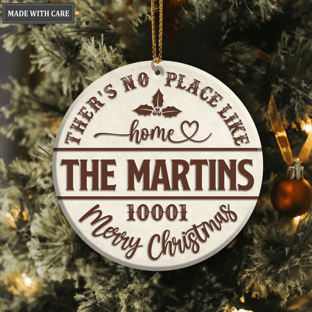 Christmas Vintage There's No Place Like Home Family Name And Zip Code Personalized Ornament
