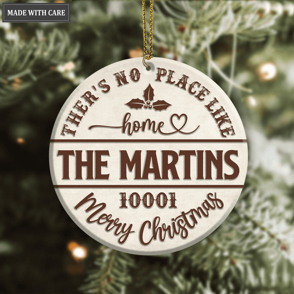 Christmas Vintage There's No Place Like Home Family Name And Zip Code Personalized Ornament