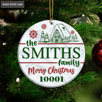 Christmas Vintage Wood House Family Name And Zip Code Personalized Ornament