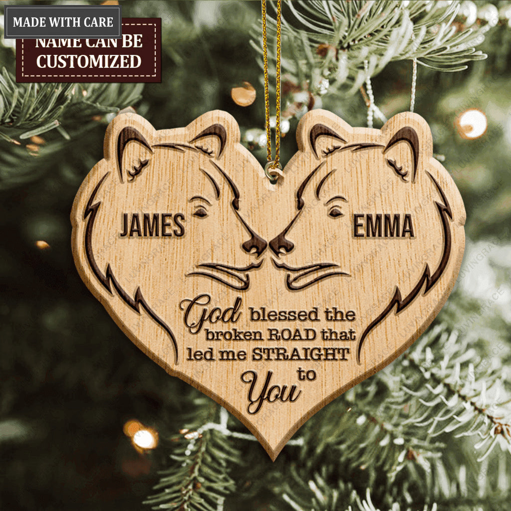 Bear Couple God Blessed Personalized Wood Engraved Ornaments