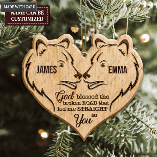 Bear Couple God Blessed Personalized Wood Engraved Ornaments