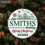 Christmas Vintage Wood House Family Name And Zip Code Personalized Ornament