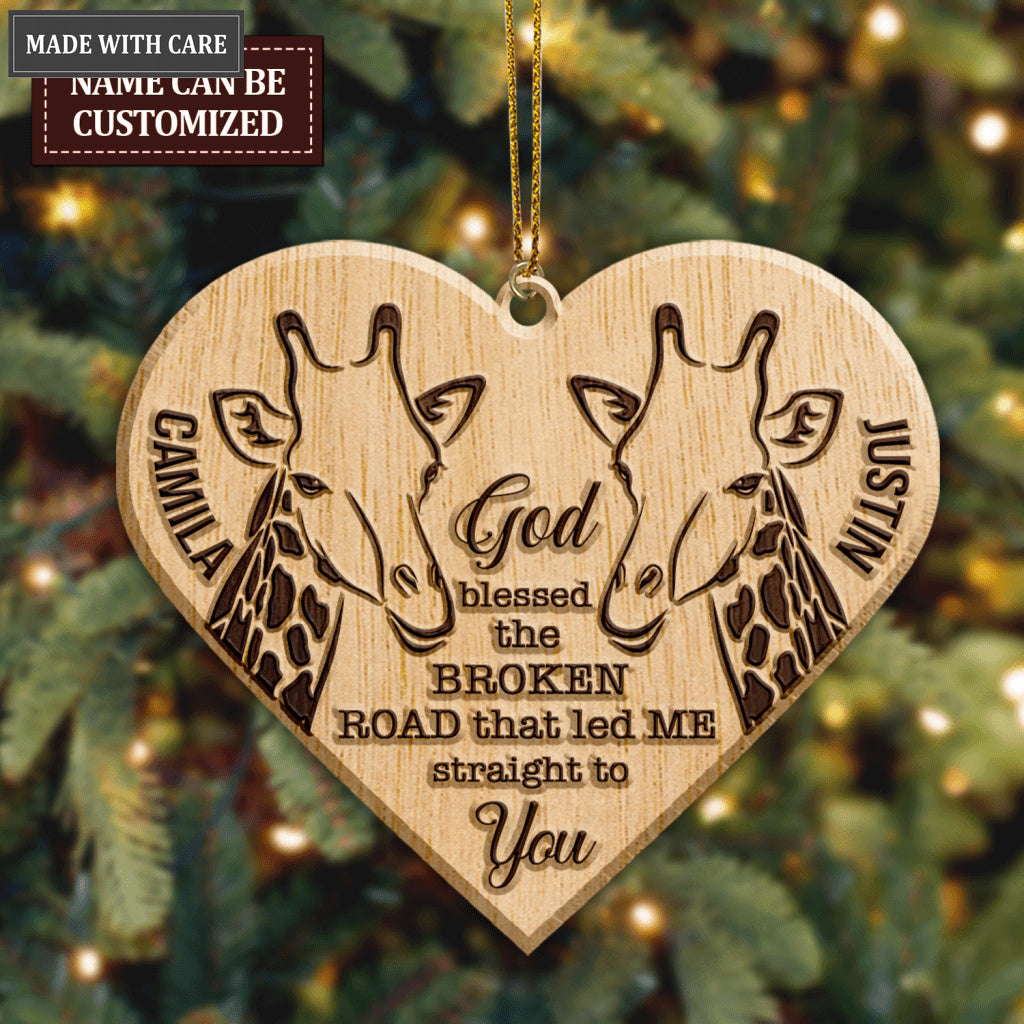 Giraffe Couple God Blessed Personalized Wood Engraved Ornaments