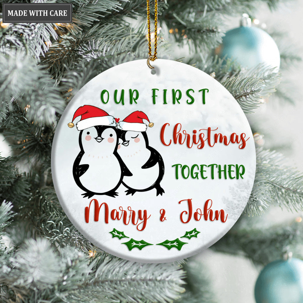 First Christmas Penguin Couple Personalized Ornament