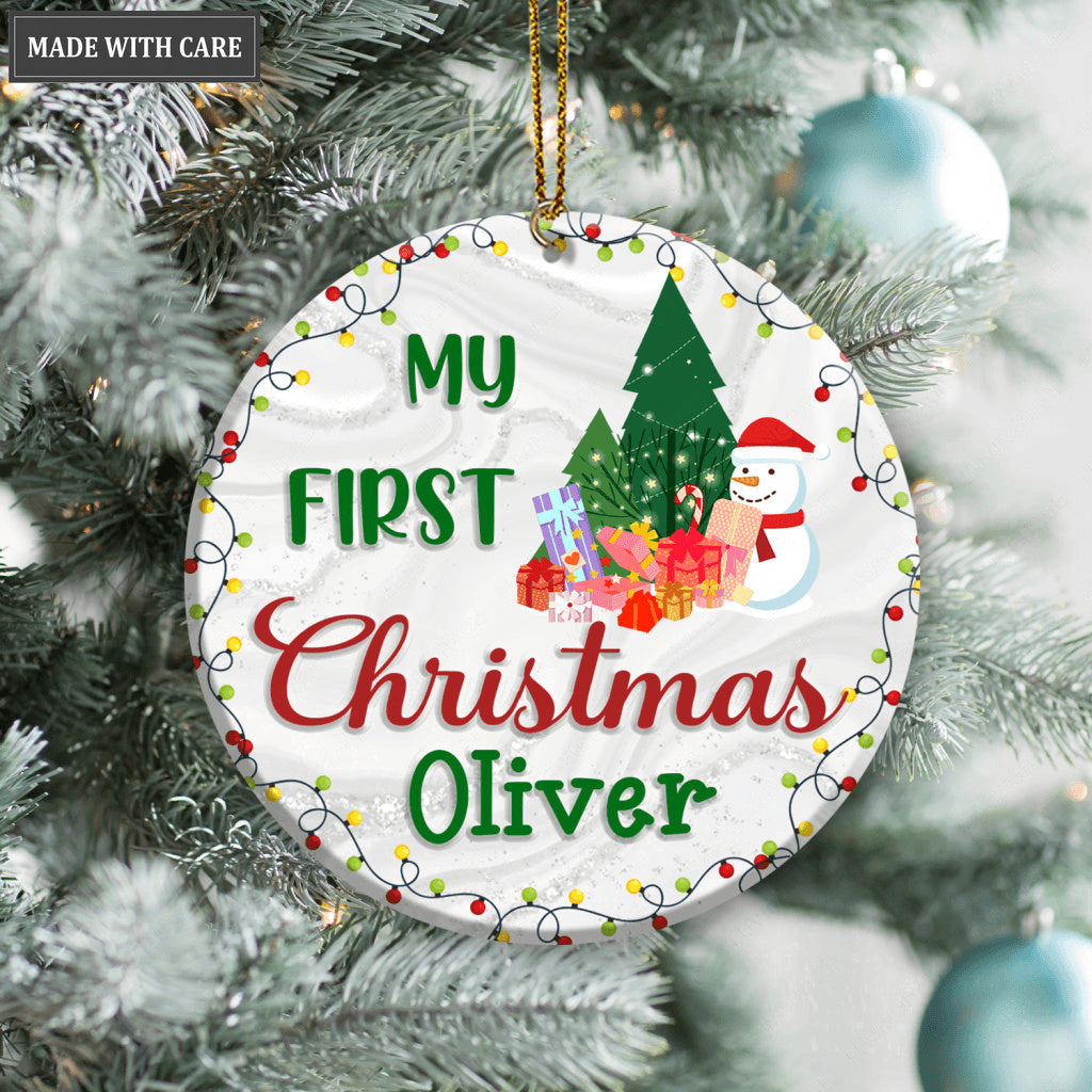 First Christmas Snowman Pine And Gifts Personalized Ornament