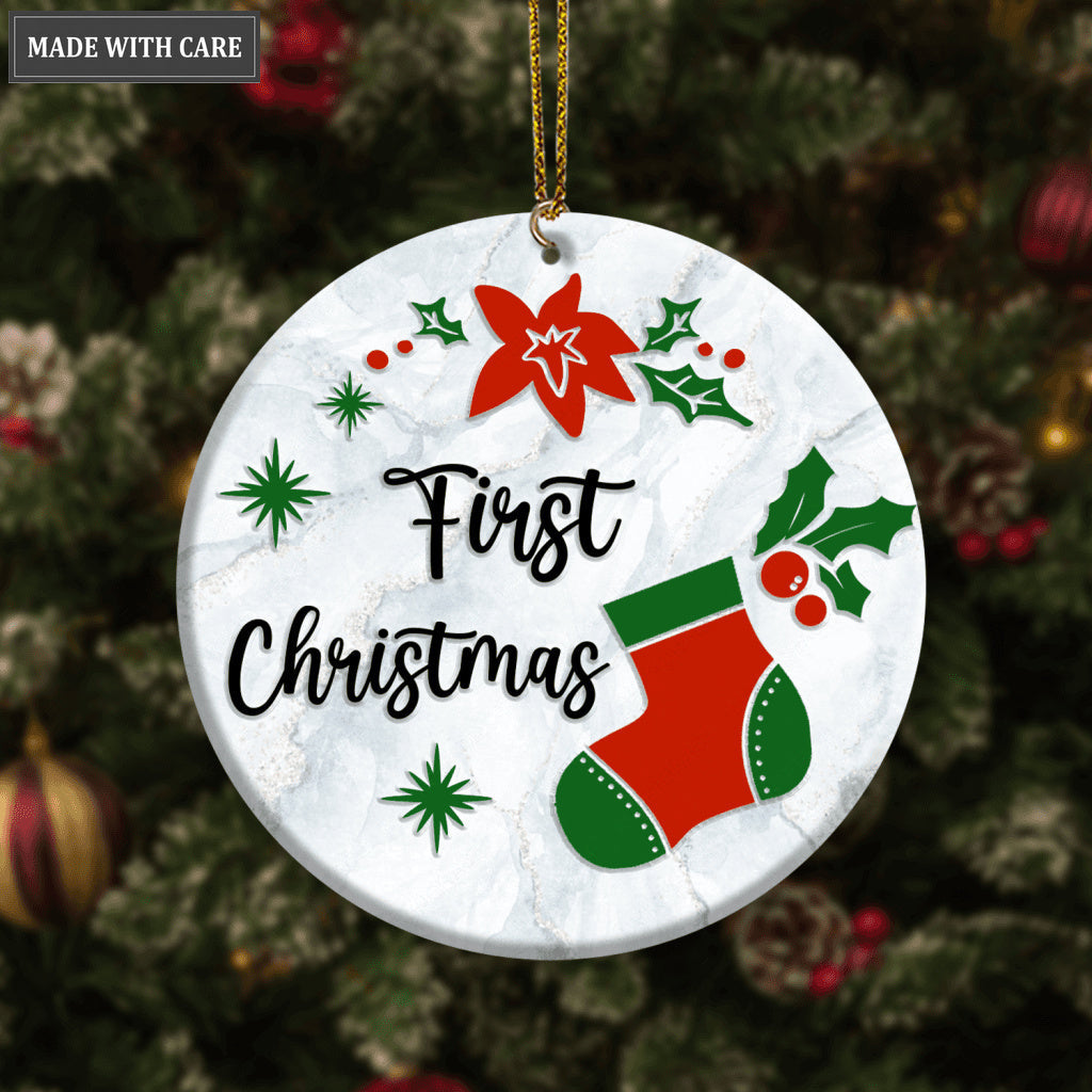 First Christmas Sock Poinsettia Floral Personalized Ornament