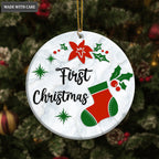 First Christmas Sock Poinsettia Floral Personalized Ornament