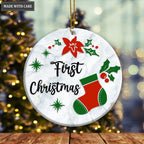 First Christmas Sock Poinsettia Floral Personalized Ornament