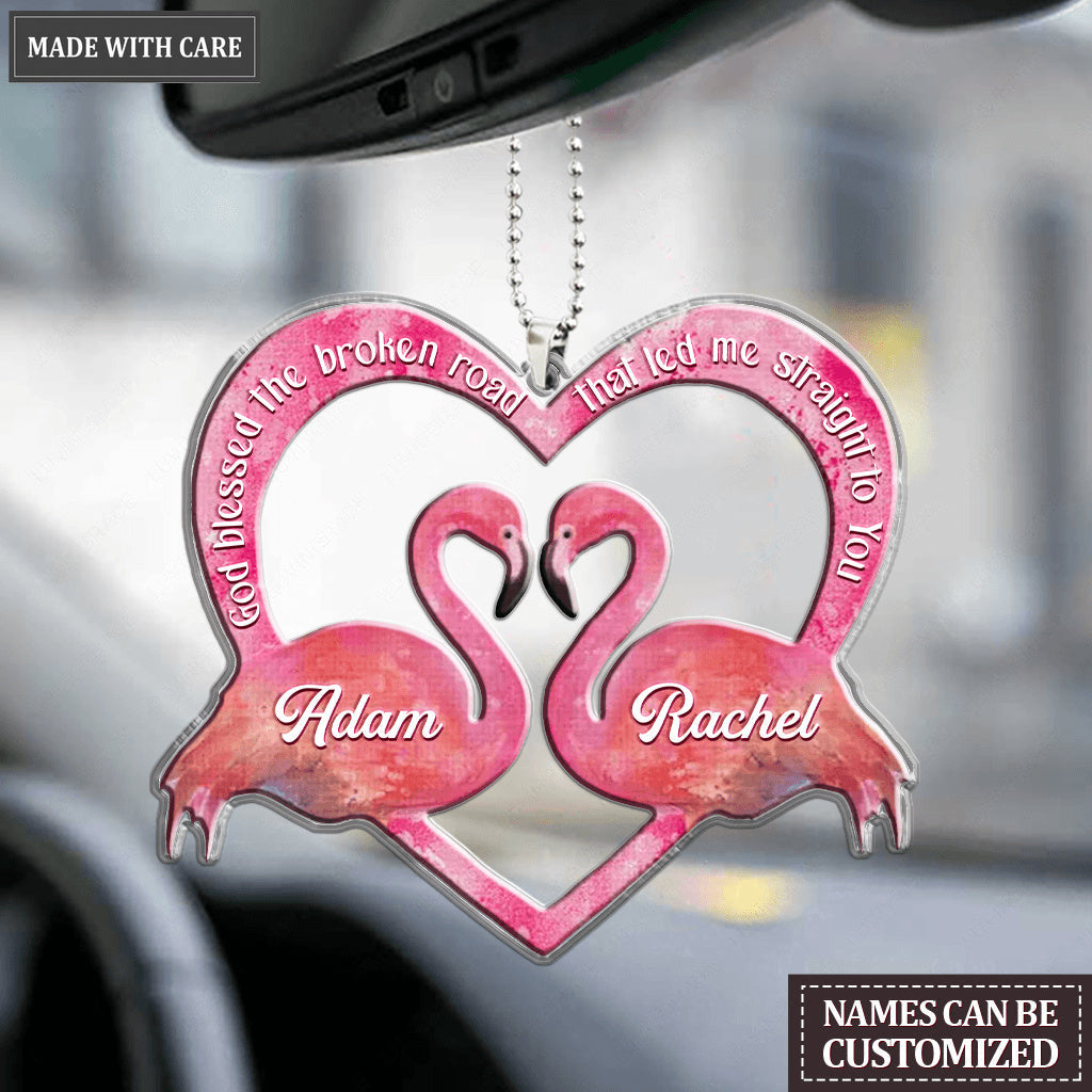 Personalized God Blessed Couple Flamingo Ornament