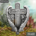 Personalized Wings Cross Stone Memorial Plaque Stake