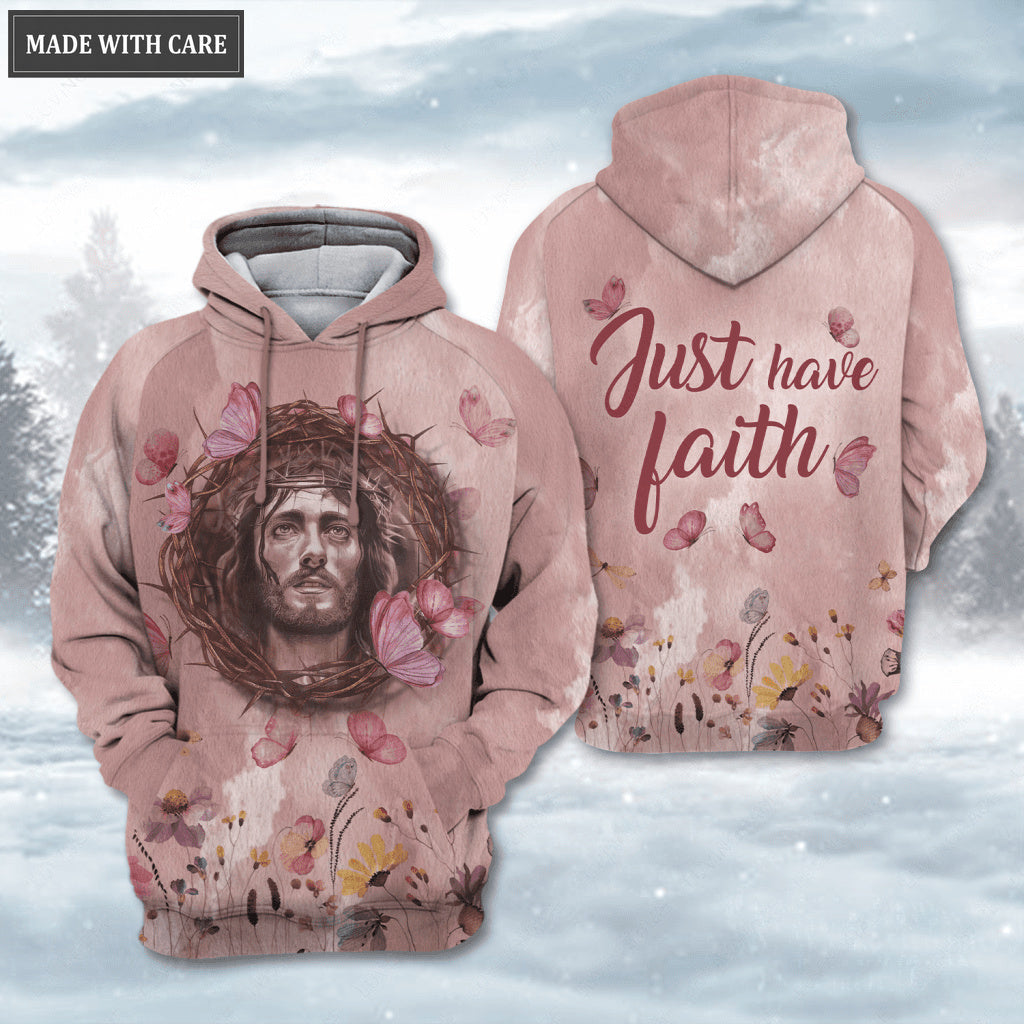 Pink Jesus Butterfly Crown Of Thorns Just Have Faith Hoodie