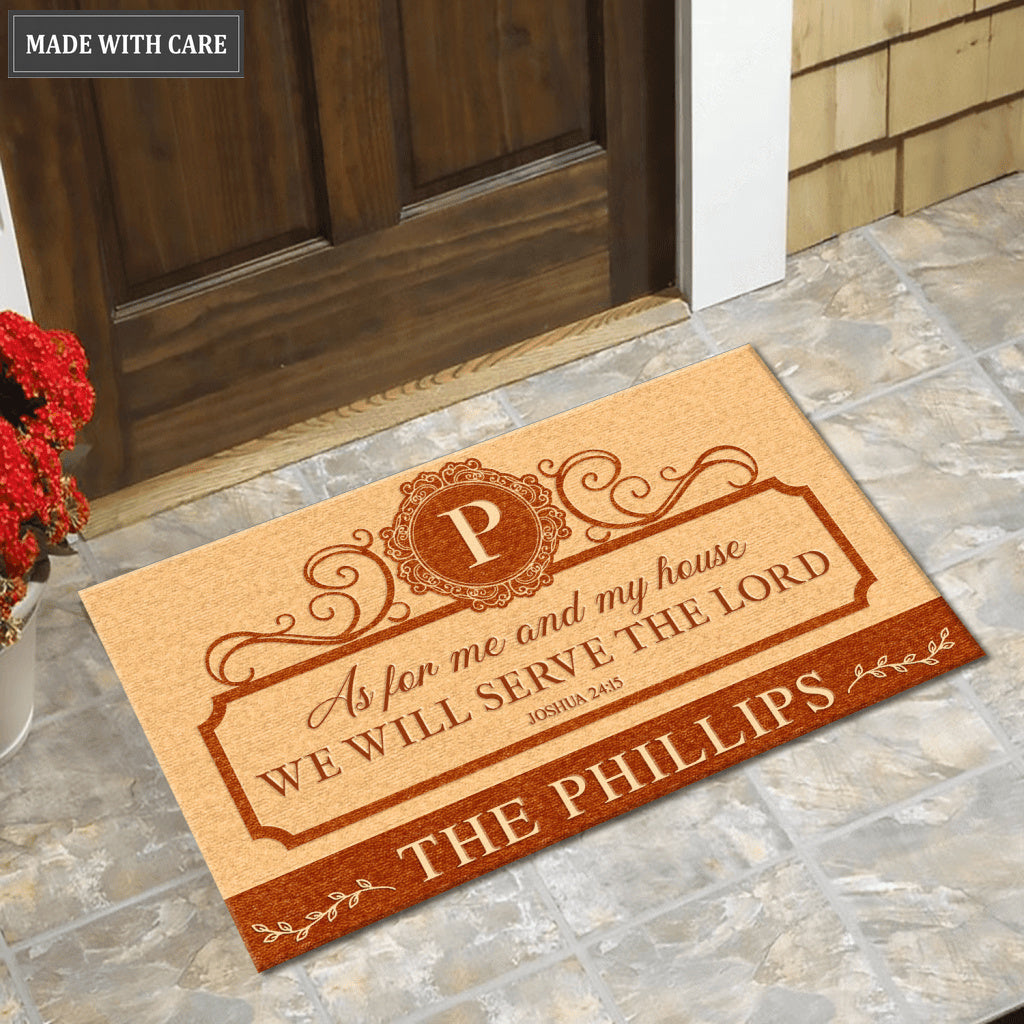 Personalized Orange And Tan As For Me And My House Doormat