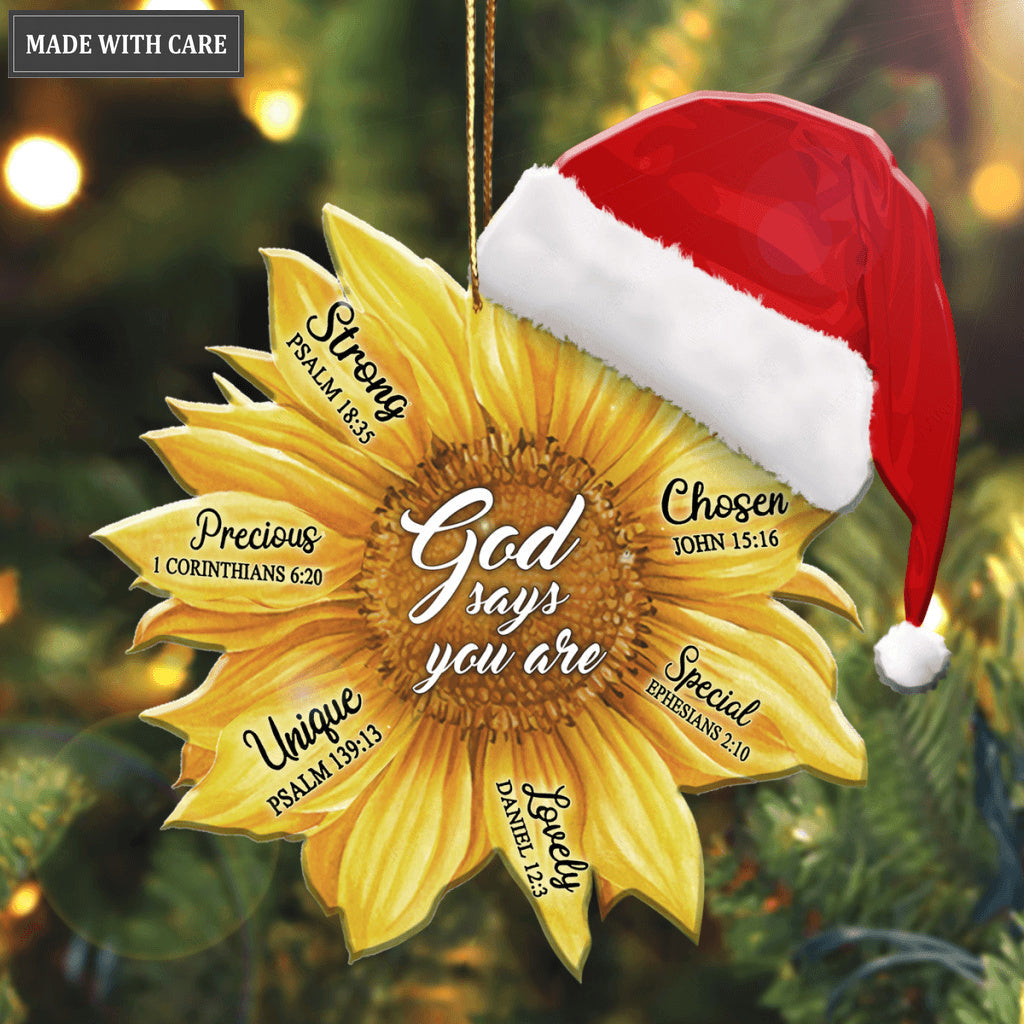 Sunflower Santa Hat God Says You Are Ornament