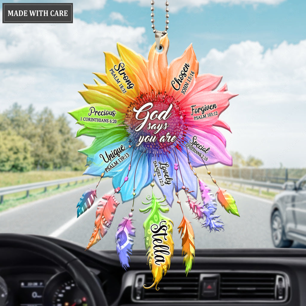 Personalized Rainbow Sunflower God Says Ornament