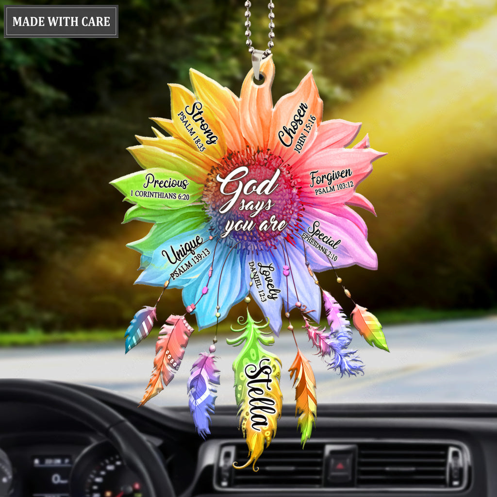 Personalized Rainbow Sunflower God Says Ornament