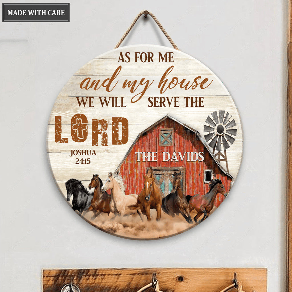 Running Horses Serve The Lord Personalized Wood Circle Sign