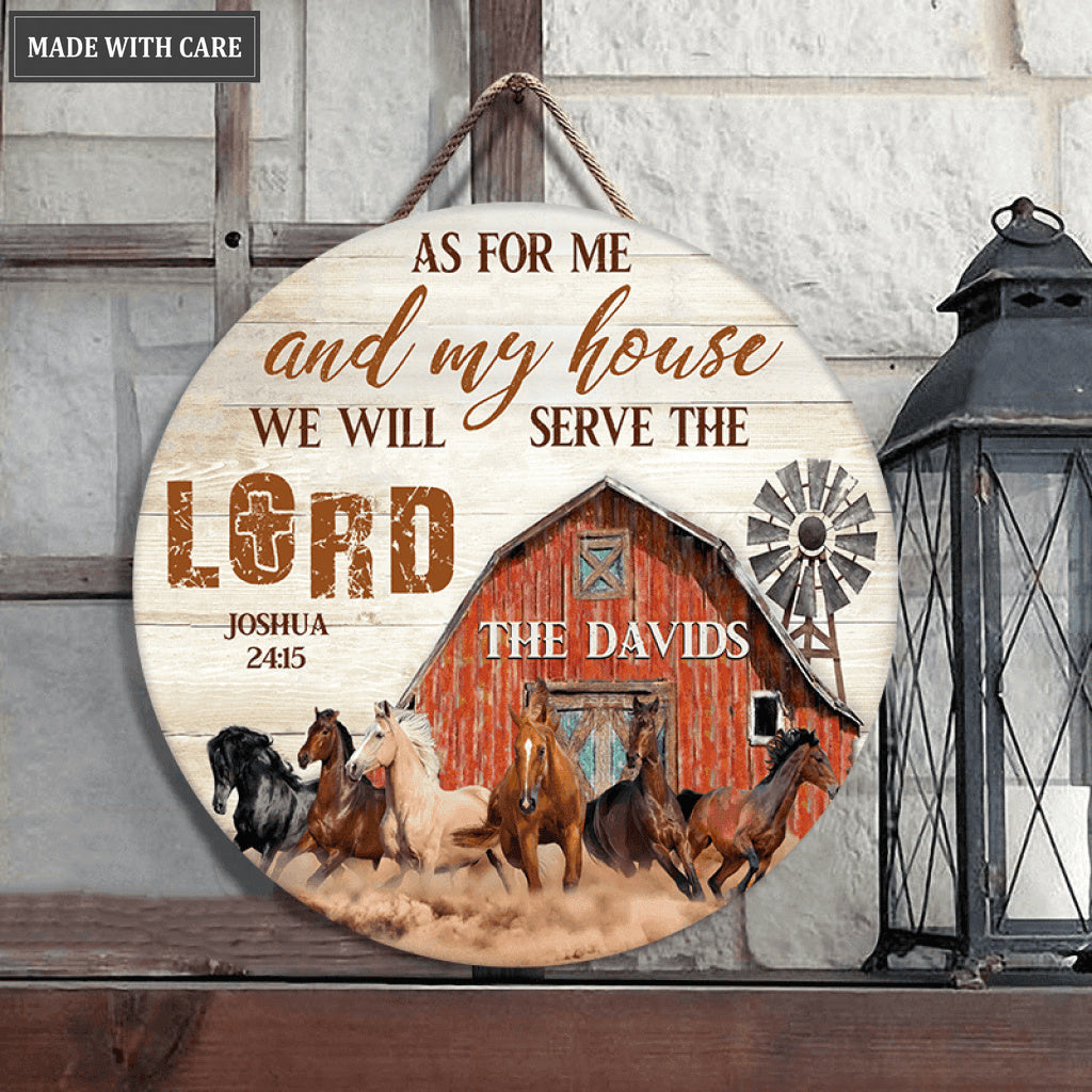 Running Horses Serve The Lord Personalized Wood Circle Sign