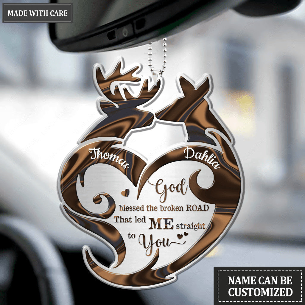 Deer Couple Tribal Heart God Blessed Personalized Ornament