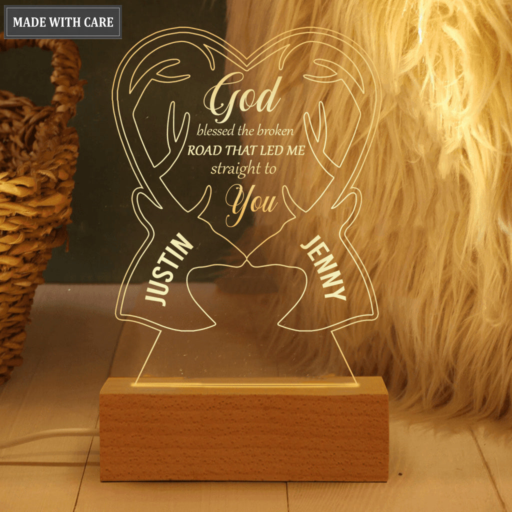 Heart Deer Couple God Blessed Personalized Acrylic Seven Colors Night Light