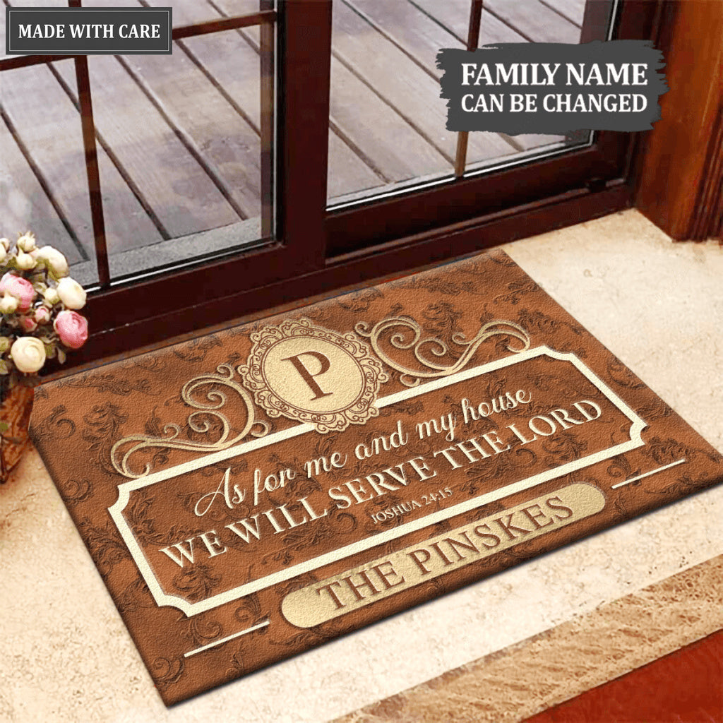 Elegant Brown Family Home Serve The Lord Personalized Doormat