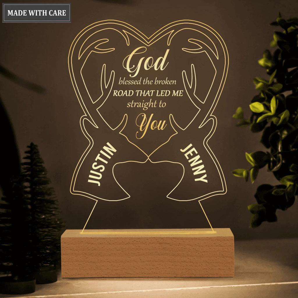 Heart Deer Couple God Blessed Personalized Acrylic Seven Colors Night Light