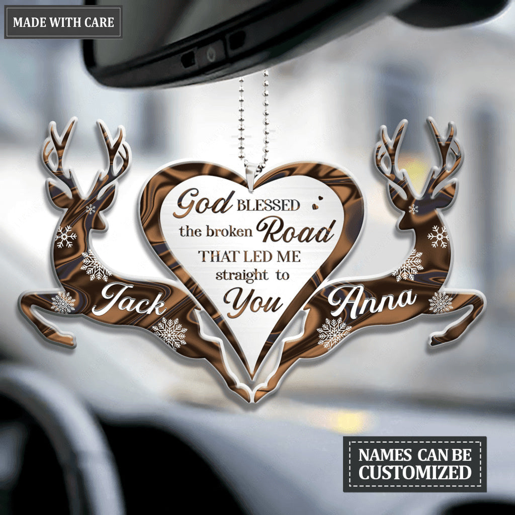 Snowy Deer Couple God Blessed Personalized Ornament