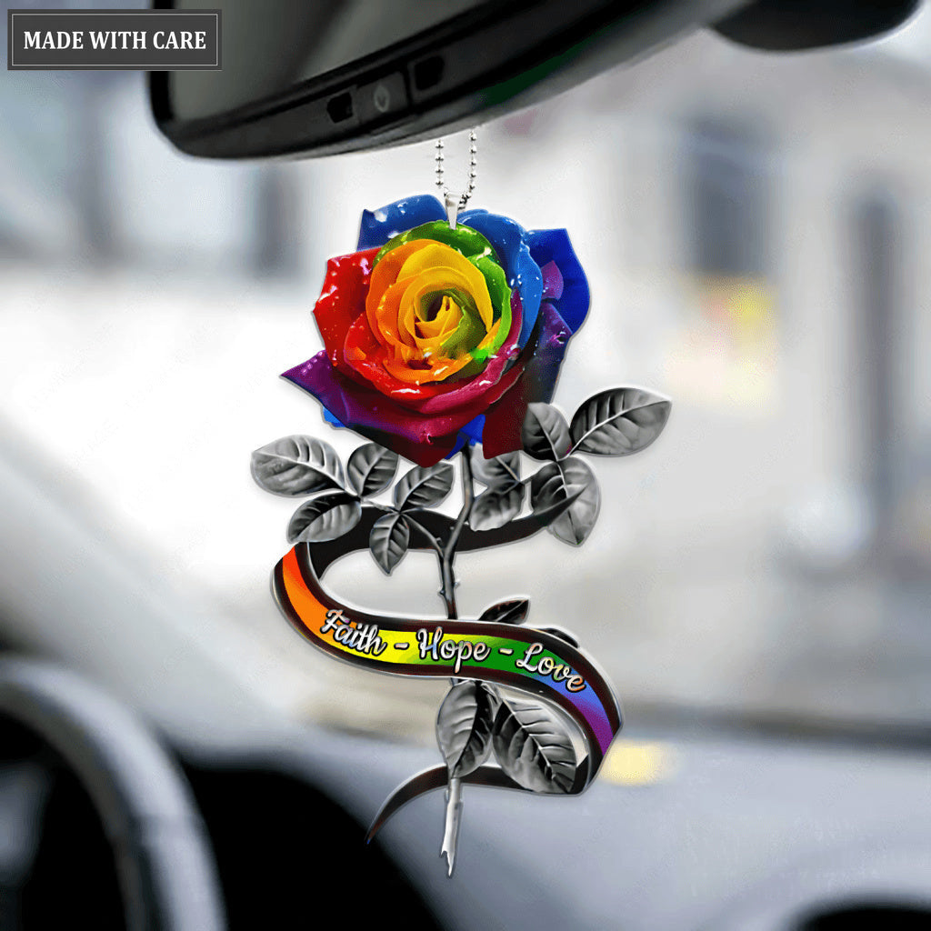 Rainbow Rose Faith Hope Love Ornament