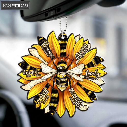 Bee Yellow Sunflower God Says You Are Ornament