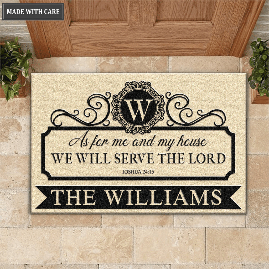 Elegant Family Home Serve The Lord Black And Tan Personalized Doormat
