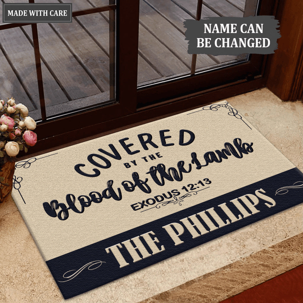 Covered By The Blood Of The Lamb Personalized Doormat