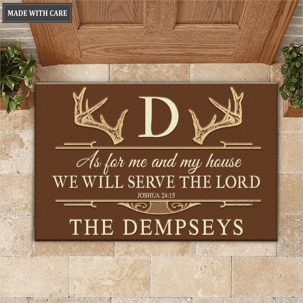 Personalized Deer Antler Serve The Lord Brown Elegant Doormat