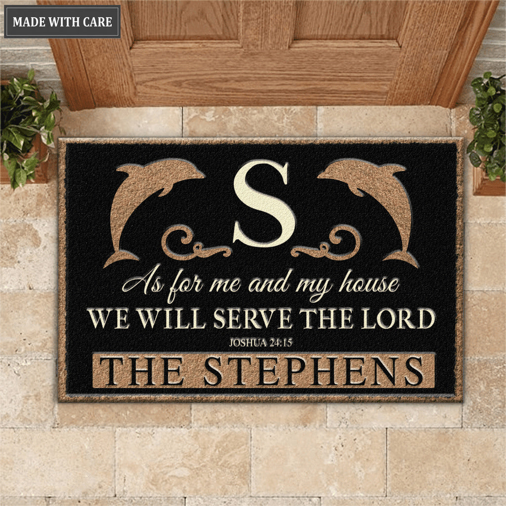 Personalized Dolphin Family Home Serve The Lord Elegant Doormat