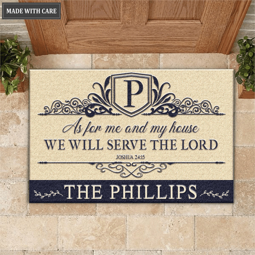 Personalized Monogram Luxury Serve The Lord Navy And Tan Doormat