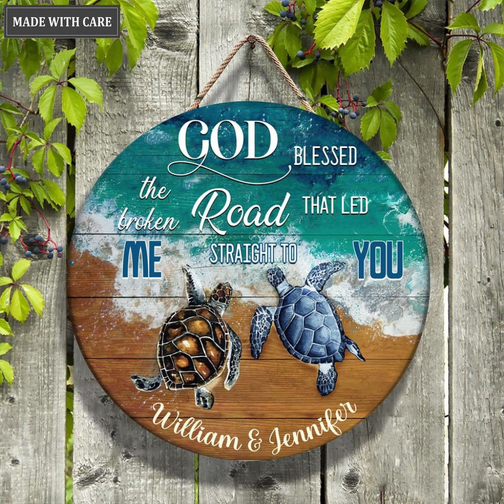 Personalized God Blessed Turtles Wood Circle Sign
