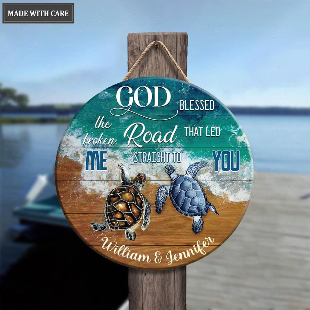 Personalized God Blessed Turtles Wood Circle Sign
